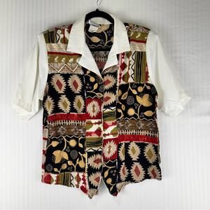 Caliche Collection Vintage Button-Up Collared Shirt Western Vest Blouse Large